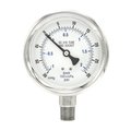 Pic Gauges Gauge, 4", 30/0/30 psi, 1/2"LM, SS PRO-301D-402CC-01